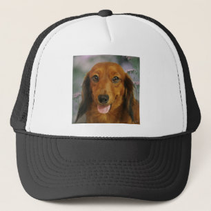 Cute Dachshund (Brown Long Haired) Wild Flowers Trucker Hat