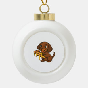 Cute Dachshund cartoon pizza pizza lover dog Ceramic Ball Christmas Ornament