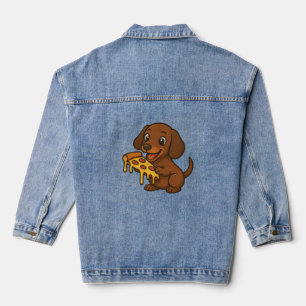 Cute Dachshund cartoon pizza pizza lover dog Denim Jacket