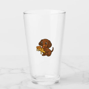 Cute Dachshund cartoon pizza pizza lover dog Glass