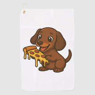 Cute Dachshund cartoon pizza pizza lover dog Golf Towel