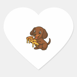 Cute Dachshund cartoon pizza pizza lover dog Heart Sticker