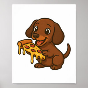 Cute Dachshund cartoon pizza pizza lover dog Poster