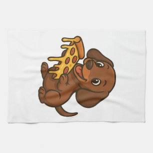Cute Dachshund cartoon pizza pizza lover dog Tea Towel