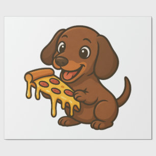 Cute Dachshund cartoon pizza pizza lover dog Wrapping Paper