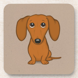 Cute Dachshund   Cartoon Wiener Dog Coaster