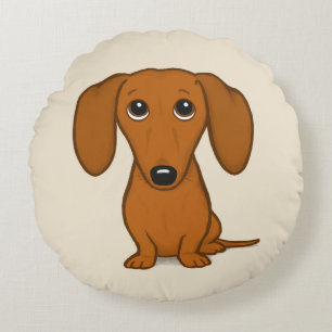 Cute Dachshund   Cartoon Wiener Dog Round Cushion