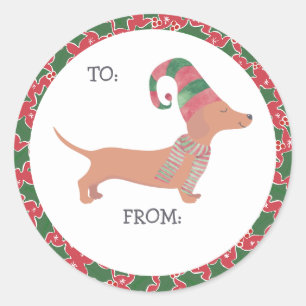 Cute Dachshund Christmas Classic Round Sticker