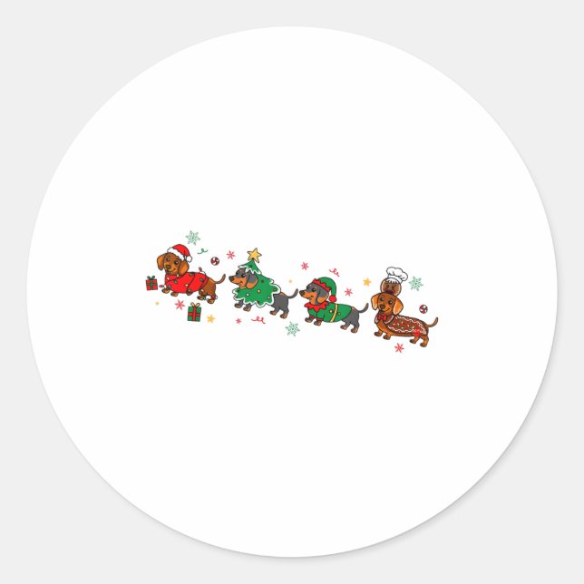 Cute Dachshund Christmas Parade Christmas  Classic Round Sticker (Front)