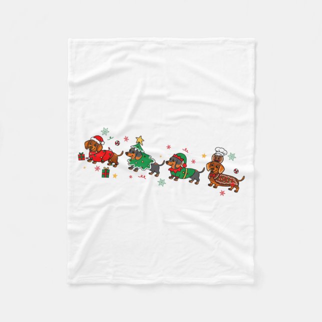 Cute Dachshund Christmas Parade Christmas  Fleece Blanket (Front)