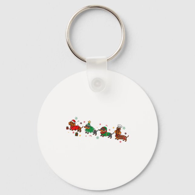 Cute Dachshund Christmas Parade Christmas  Key Ring (Front)