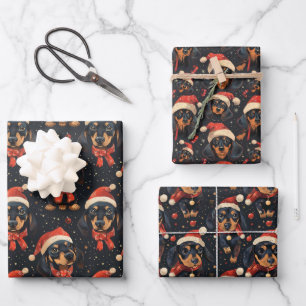 Cute Dachshund Christmas Pattern Wrapping Paper Sheet