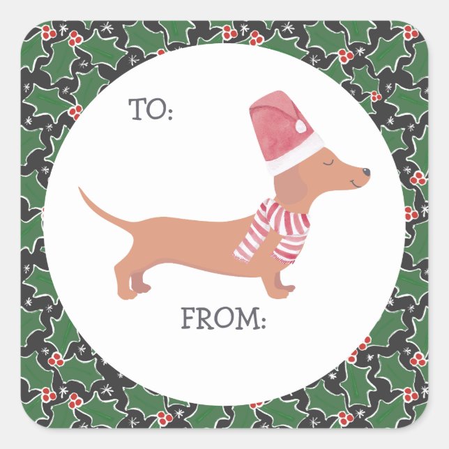 Cute Dachshund Christmas Square Sticker (Front)