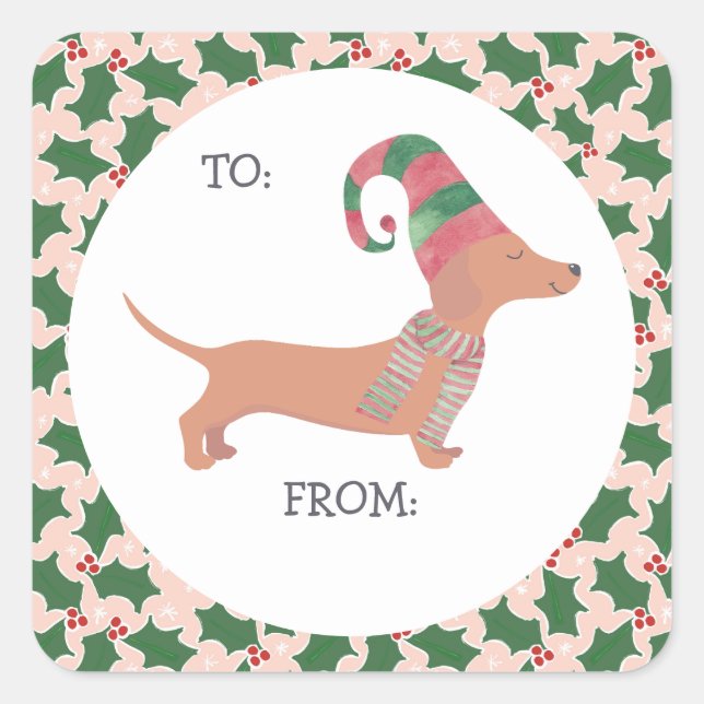 Cute Dachshund Christmas Square Sticker (Front)