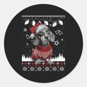 Cute Dachshund Christmas Wearing Sweater Funny Xma Classic Round Sticker