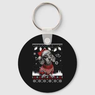 Cute Dachshund Christmas Wearing Sweater Funny Xma Key Ring