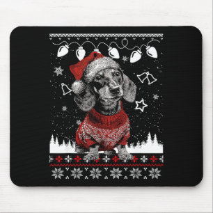 Cute Dachshund Christmas Wearing Sweater Funny Xma Mouse Pad