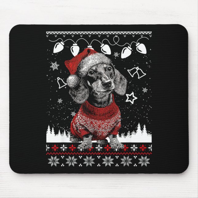 Cute Dachshund Christmas Wearing Sweater Funny Xma Mouse Pad (Front)