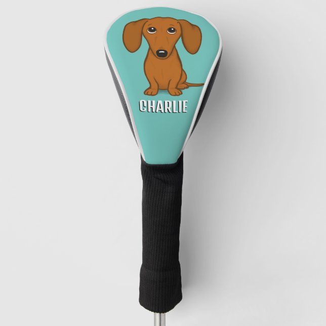 Cute Dachshund Custom Name Wiener Dog Golf Head Cover (Front)