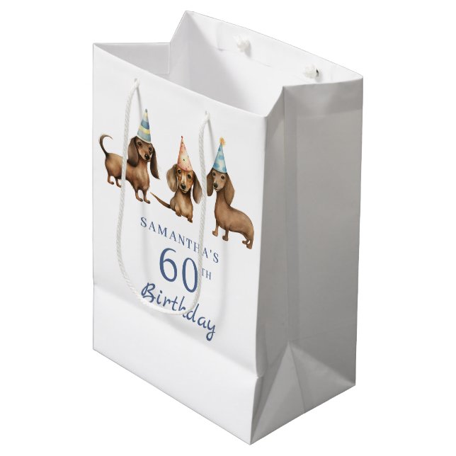 Cute Dachshund Dog 60th Birthday Medium Gift Bag (Front Angled)