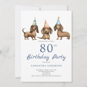 Cute Dachshund Dog 80th Birthday Party Invitation