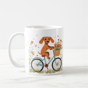 Cute Dachshund Dog Biking Spring Flowers Coffee Mug