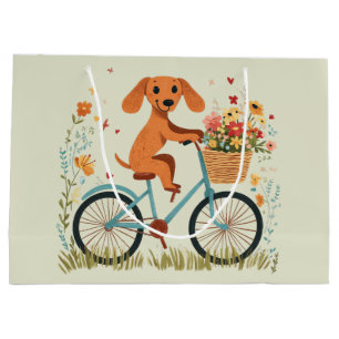 Cute Dachshund Dog Biking Spring Flowers Large Gift Bag