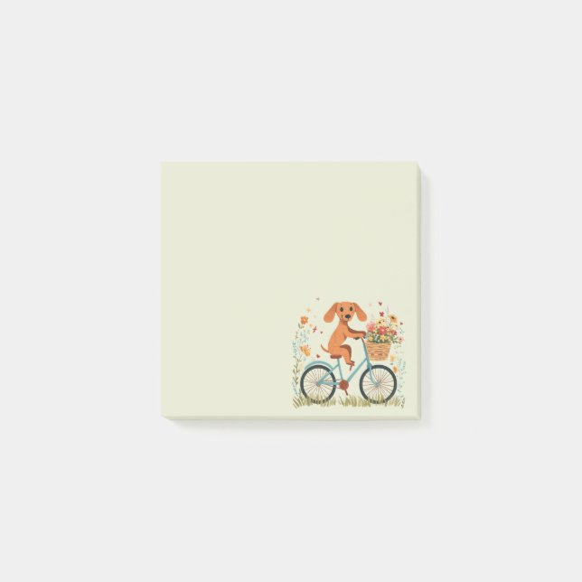 Cute Dachshund Dog Biking Spring Flowers Post-it Notes (Front)