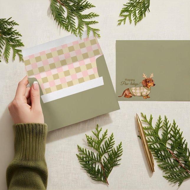 Cute Dachshund Dog Christmas Chequered Sweater  Envelope (Cute Dachshund Dog Christmas Checkered Sweater Envelope)