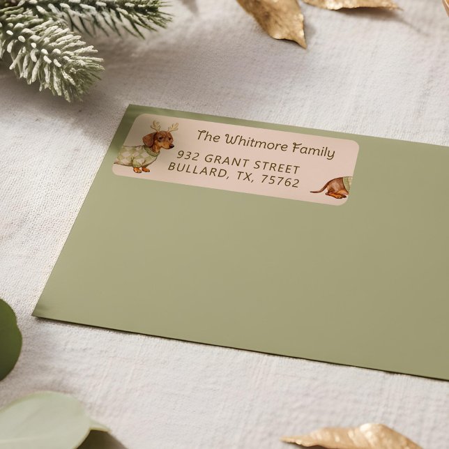 Cute Dachshund Dog Christmas Chequered Sweater Return Address Label (Cute Dachshund Dog Christmas Checkered Sweater Label)