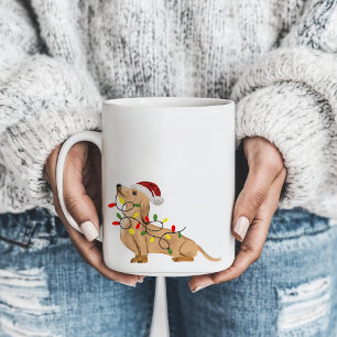 Cute Dachshund Dog Christmas Lights & Hat Coffee Mug