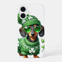 CUTE DACHSHUND DOG DRESSED IN IRISH CLOTHES