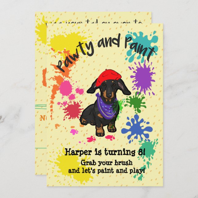 Cute Dachshund Dog Fun Art Birthday Party Invite (Front/Back)