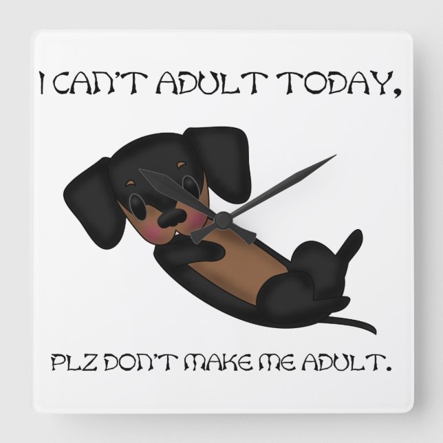 Cute Dachshund Dog Funny Black and Tan Puppy Square Wall Clock (Front)
