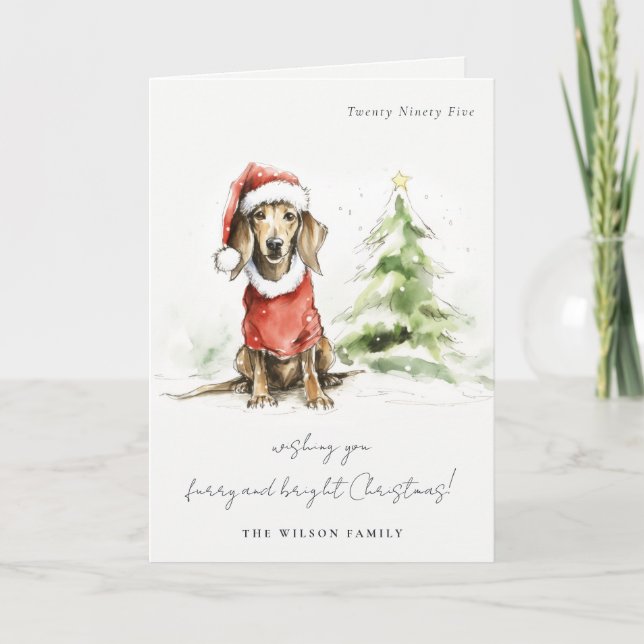 Cute Dachshund Dog Furry and Bright Christmas Holiday Card (Front)