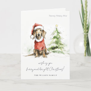 Cute Dachshund Dog Furry and Bright Christmas Holiday Card