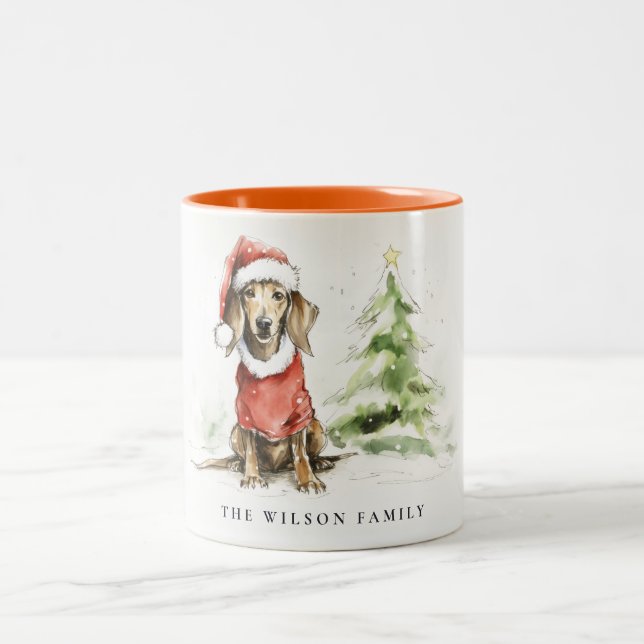 Cute Dachshund Dog Furry and Bright Christmas Two-Tone Coffee Mug (Center)