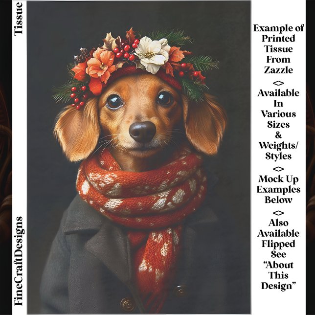 Cute Dachshund Dog in Festive Scarf ED9R Decoupage Tissue Paper (Creator Uploaded)