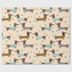 Cute Dachshund Dog in Sweaters Pattern Wrapping Paper