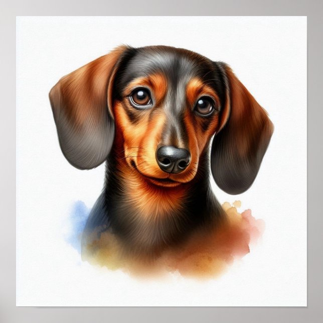 Cute Dachshund Dog in Watercolor Poster (Front)