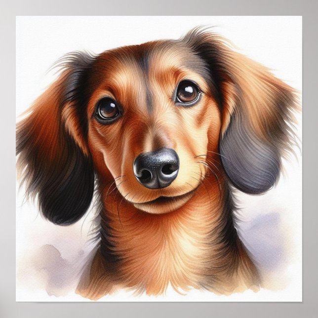 Cute Dachshund Dog in Watercolor Poster (Front)