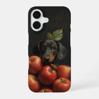 Cute Dachshund Dog Peeking Apple Painting Initials