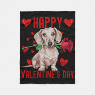 Cute Dachshund Dog Red Hearts Couples Happy Valent Fleece Blanket