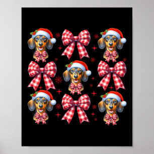 Cute Dachshund Dog Red Plaid Coquette Bow Christma Poster