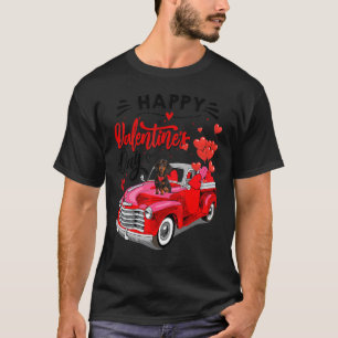 Cute Dachshund Dog Red Truck Happy Valentine's Day T-Shirt