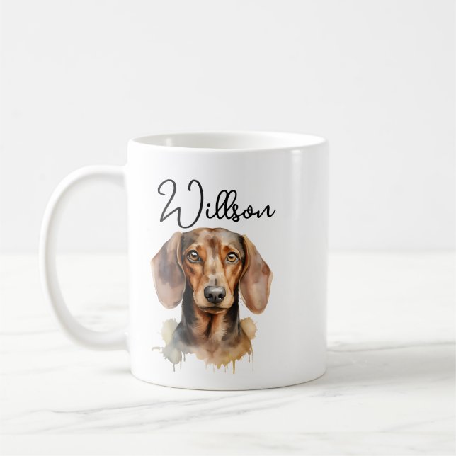 Cute Dachshund Dog Watercolor Coffee Mug (Left)