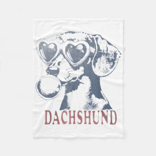 Cute Dachshund Dog With Heart Gles Bubble Gum Fleece Blanket