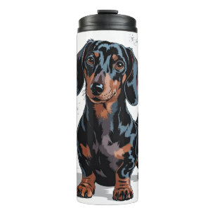 Cute Dachshund Dog With Paw Prints Thermal Tumbler
