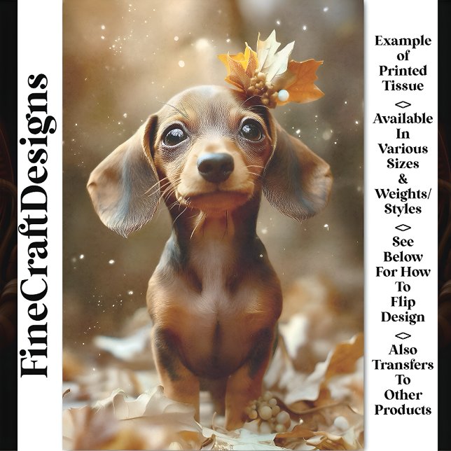 Cute Dachshund Dog, Woodland, Leaves CF9 Decoupage Tissue Paper (Creator Uploaded)