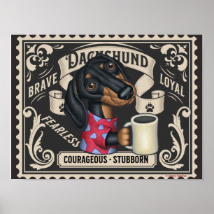 Cute Dachshund Doxie drinking coffee Poster